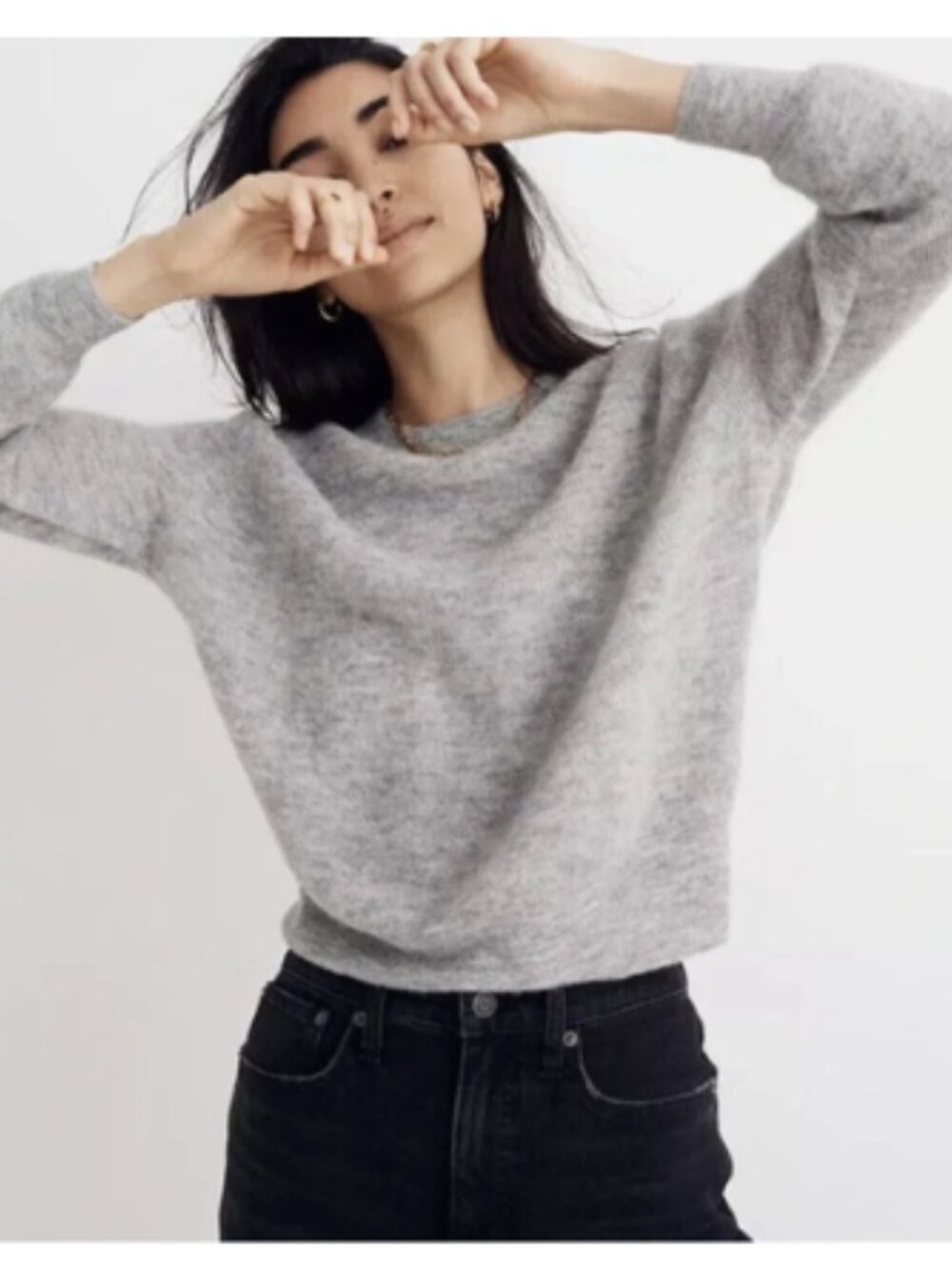 NEW Madewell Size 2X Ellisten Cropped Gray Alpaca Blend Sweater